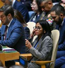 Delcy Rodríguez participou da Assembleia Geral da ONU em Nova York onde Donald Trump discursou na terça-feira Foto: AFP via Getty Images / BBC News Brasil