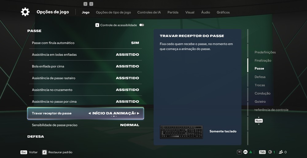 Você pode escolher quando travar o receptor dos passes em EA FC 27 — Foto: Reprodução/Róbson Martins
