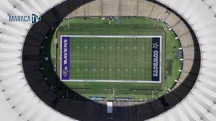 Maracanã divulga imagens de campo pronto para jogo da NFL