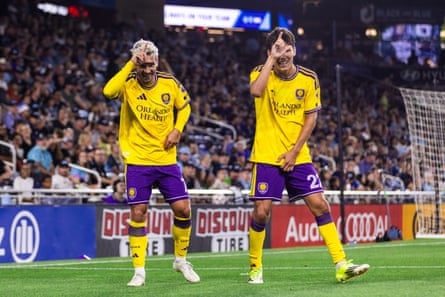 Minnesota United FC v Orlando City SCAntoine Griezmann #7 of Orlando City celebrates scoring his team’s second goal with teammate Justin Ellis #22 during the MLS match between Minnesota United FC and Orlando City SC at Allianz Field on August 29, 2026 in St Paul, Minnesota. (Photo by Mark Thorstenson - Orlando City/MLS via Getty Images)